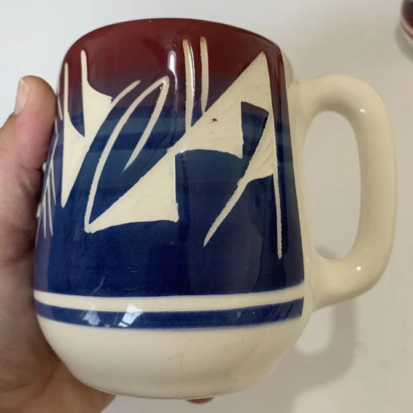Wing Ute USA Tribal Hand Painted Carved Pottery Coffee Mugs Yazzie Silas Signed - Picture 12 of 12